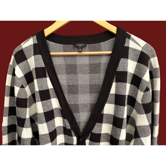 NWOT Talbots Plus Size 3X Black White Buffalo Check Plaid Cardigan Relaxed - Picture 2 of 5